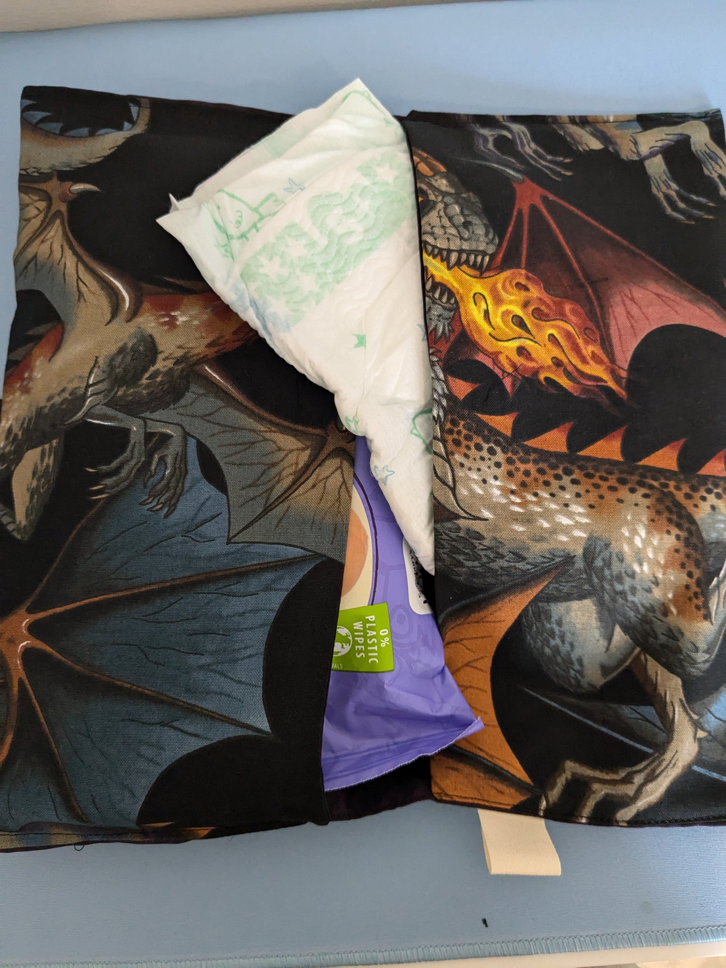 Travel Nappy & Wipes Pouch- Fiery Dragon
